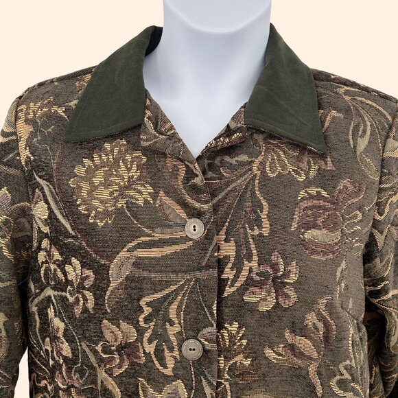 SUSAN GRAVER STYLE FLORAL TAPESTRY JAQUARD DECORATIVE BUTTON JACKET - M - Picture 2 of 4